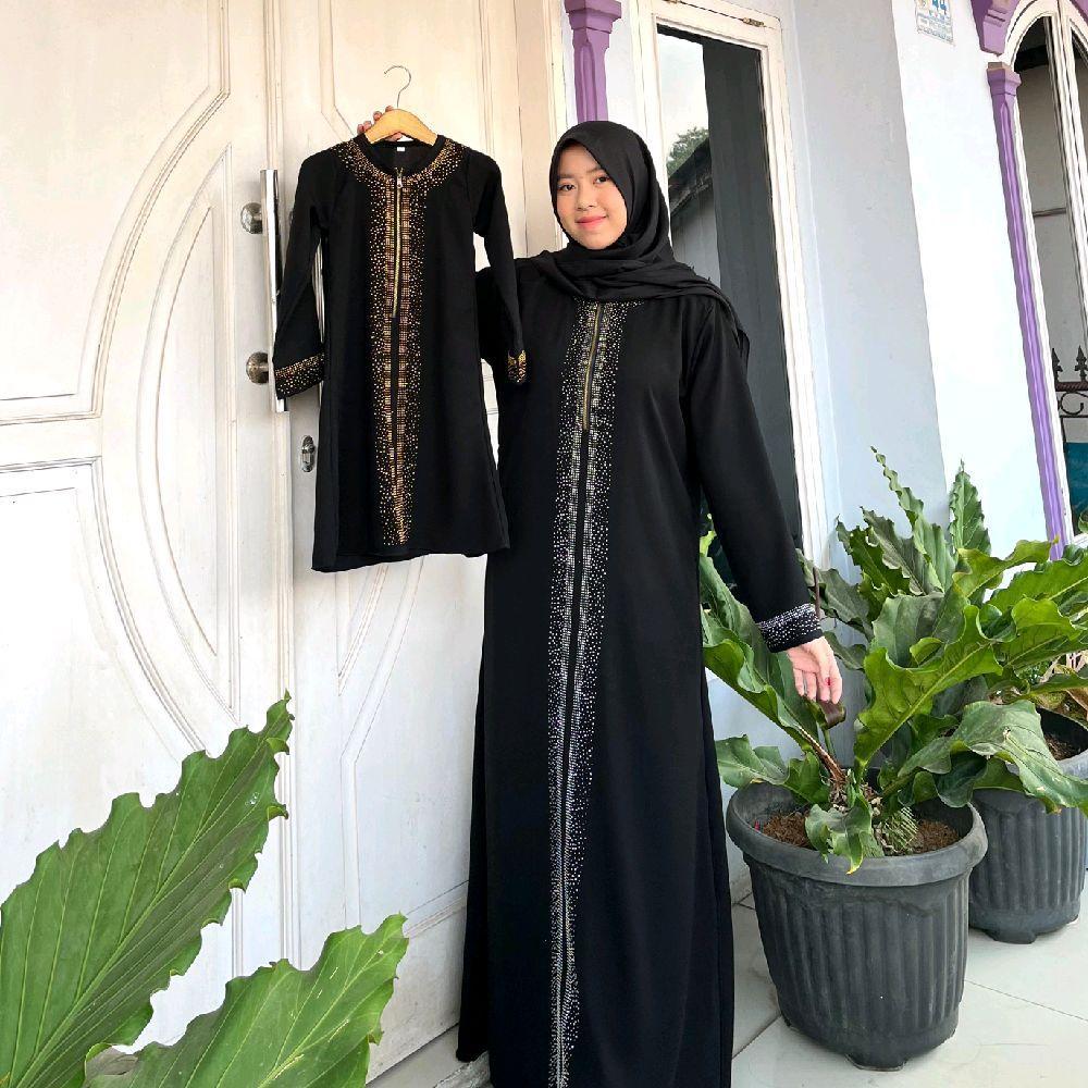 ABAYA SABRINA Couple Mom & Kids Terbaru   Abaya Variasi Swarosky Gold & Silver //Abaya Mewah// Abaya