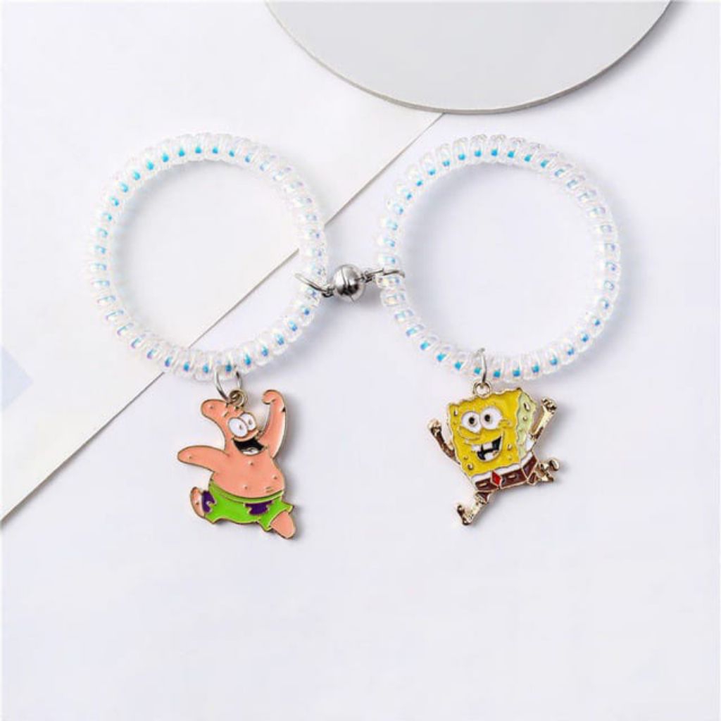 ( Beerrysaa ) GELANG couple SPONGEBOOB & PATRICK Gelang couple magnet persahabatan tali spiral karet