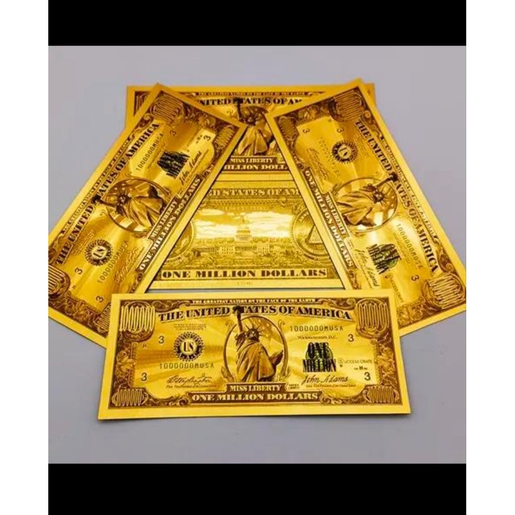 Souvenir uang kuno 1000000 gold foil dollar usd