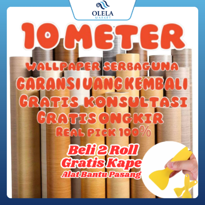 WALLPAPER STICKER DINDING 10M WALLPAPER DINDING MOTIF KAYU 10M X 45 CM WALLSTICKER FURNITUR