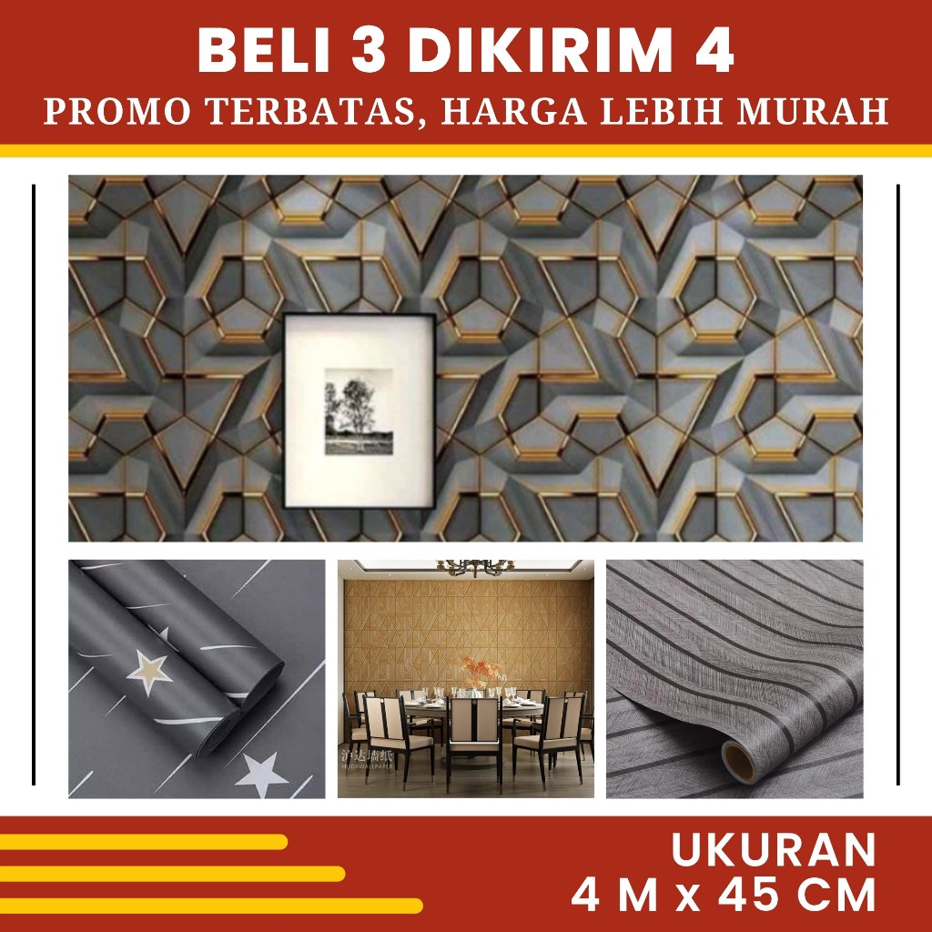Wallpaper Dinding Ruang Tamu Minimalis Motif Geometri 3D Walpeper Dinding Kamar Tidur BELI 3 DAPAT 4