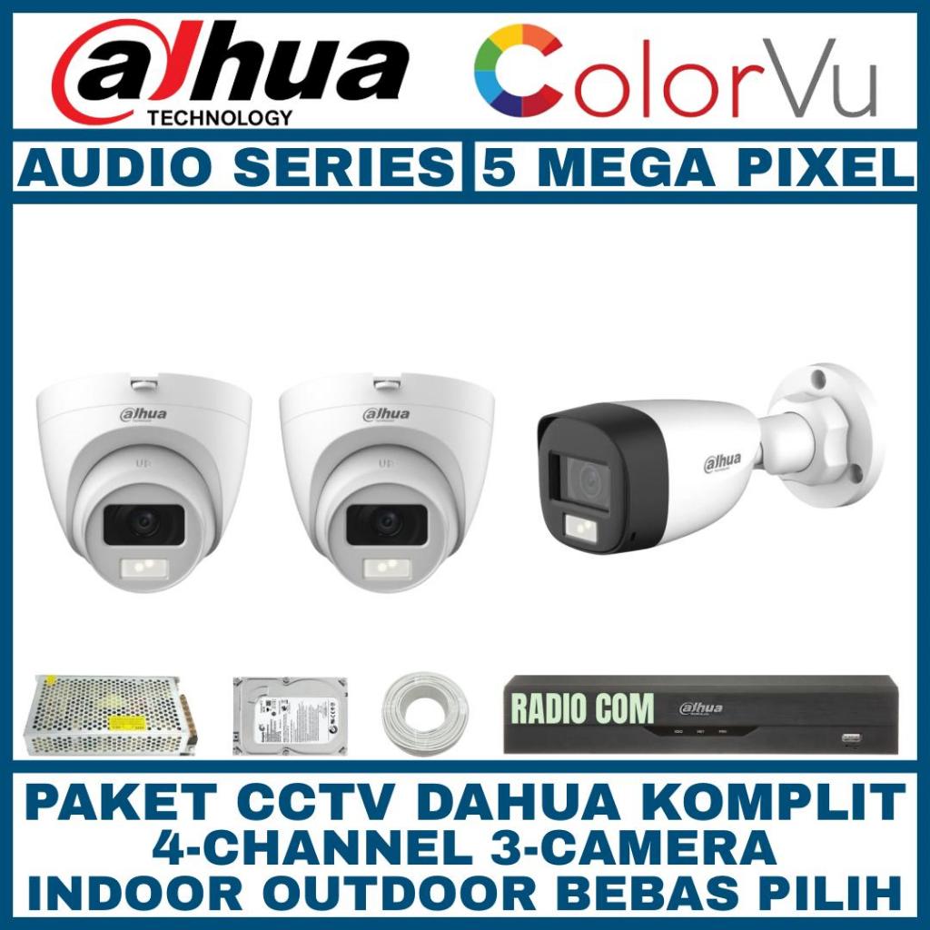 PAKET CCTV DAHUA 5MP FULL COLOR 4 CHANNEL 3 KAMERA AUDIO FULL COLOR