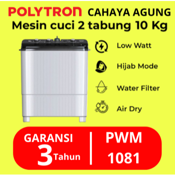 POLYTRON Mesin Cuci 2 Tabung 10 Kg PWM-1081