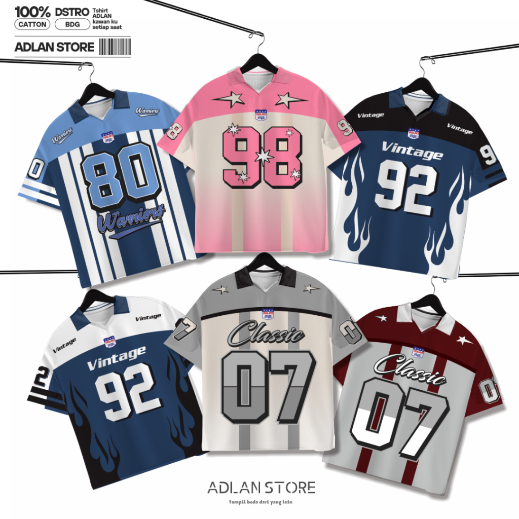 Adlan Jersey Dewasa Oversize Jersey Boxy Unisex Streetwear NFL Vintage Size Jumbo Couple Keluarga Se