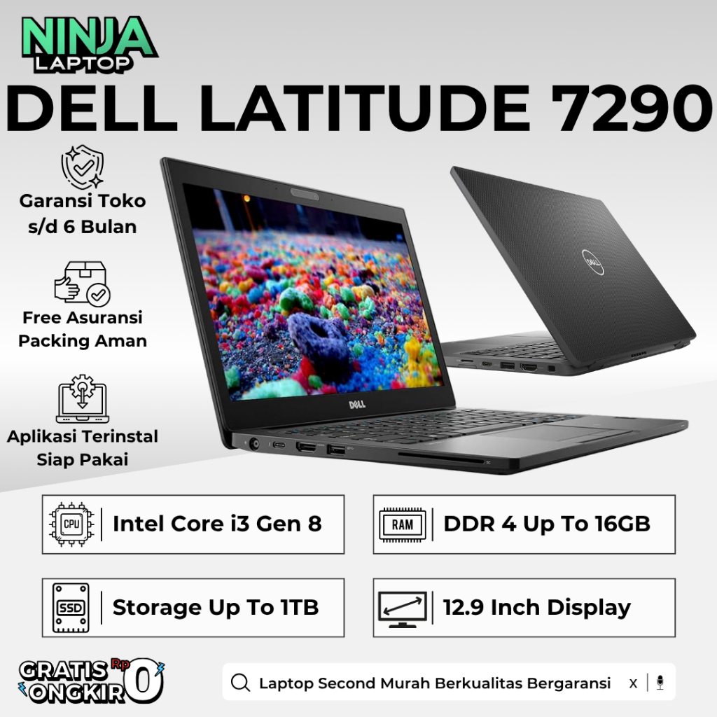 Laptop 12" Dell Latitude 7290 7280 7270 Core i7 Gen 8 RAM 16GB SSD 1TB Second Original Bergaransi