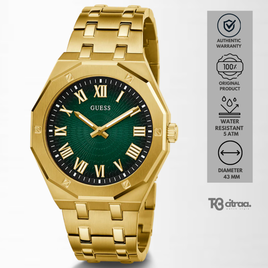 Jam Tangan Pria Guess GW0575G2 Men Green Dial Gold Stainless Steel Strap Mewah Sporty Luxury Watch O