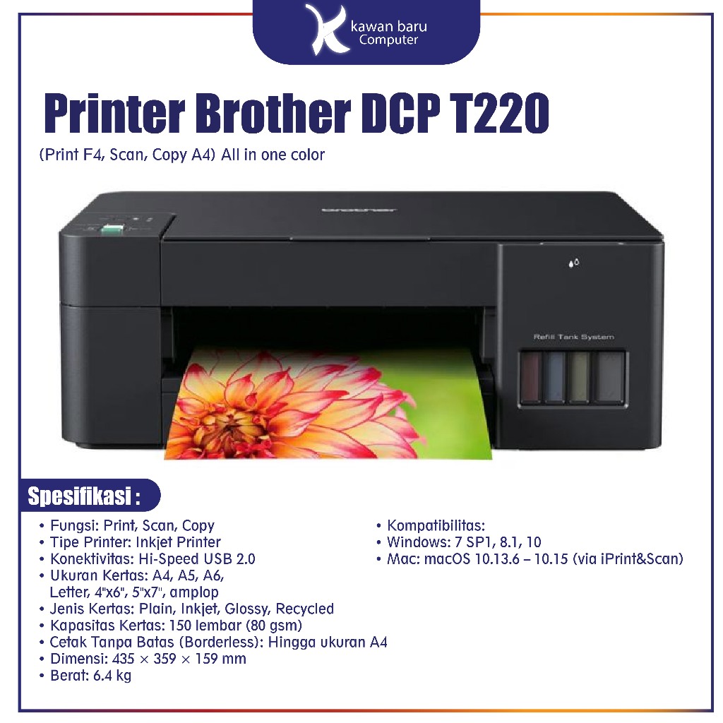 Printer Brother DCP T220 (Print F4, Scan, Copy A4) All in one color