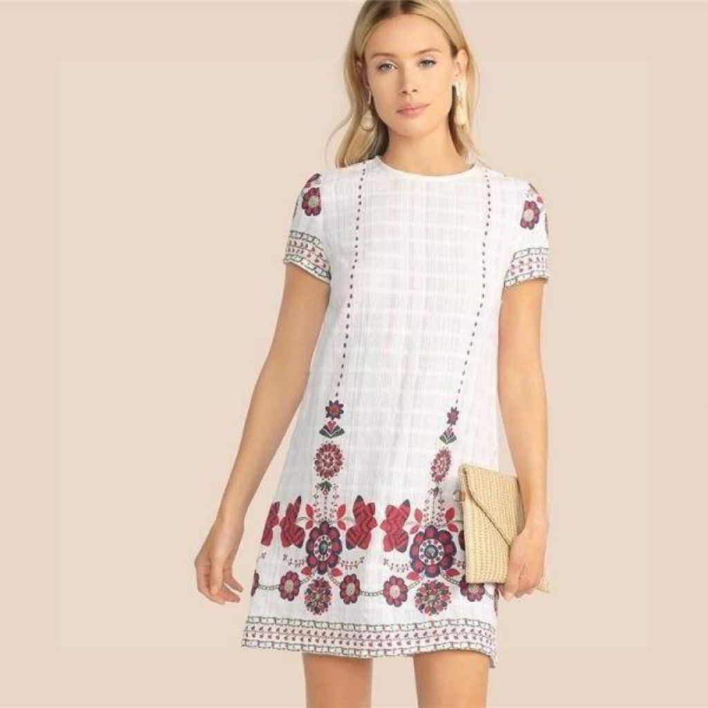 Bohemian White Floral Mini Dress