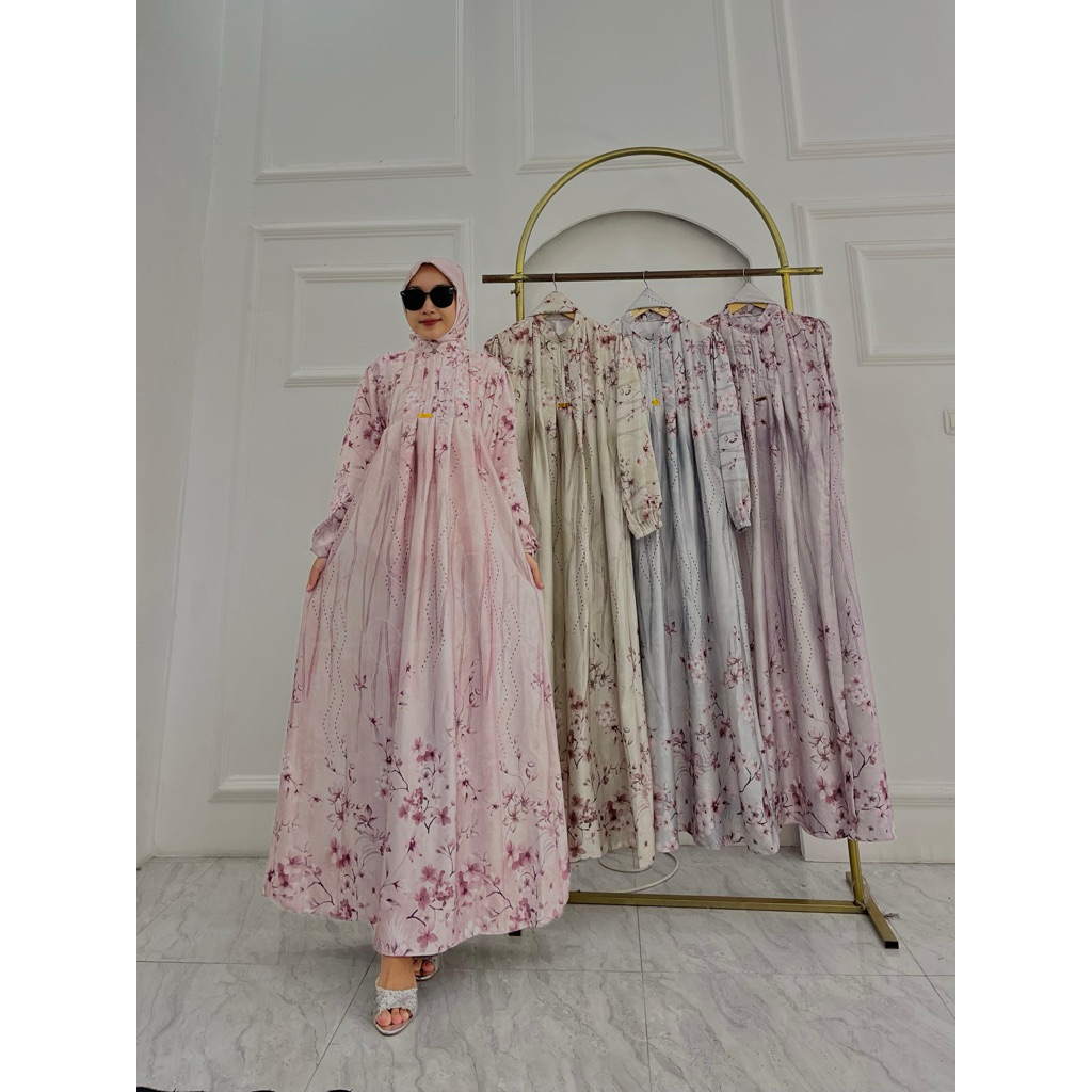 Gamis Armany silk motif GARIS TENGAH GARIS DADA set hijab