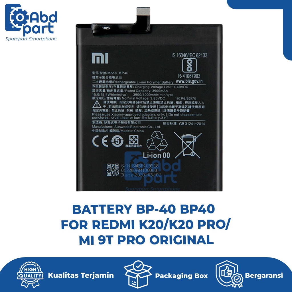 BATTERY BP-40 BP40 FOR REDMI K20/K20 PRO/MI 9T PRO ORIGINAL