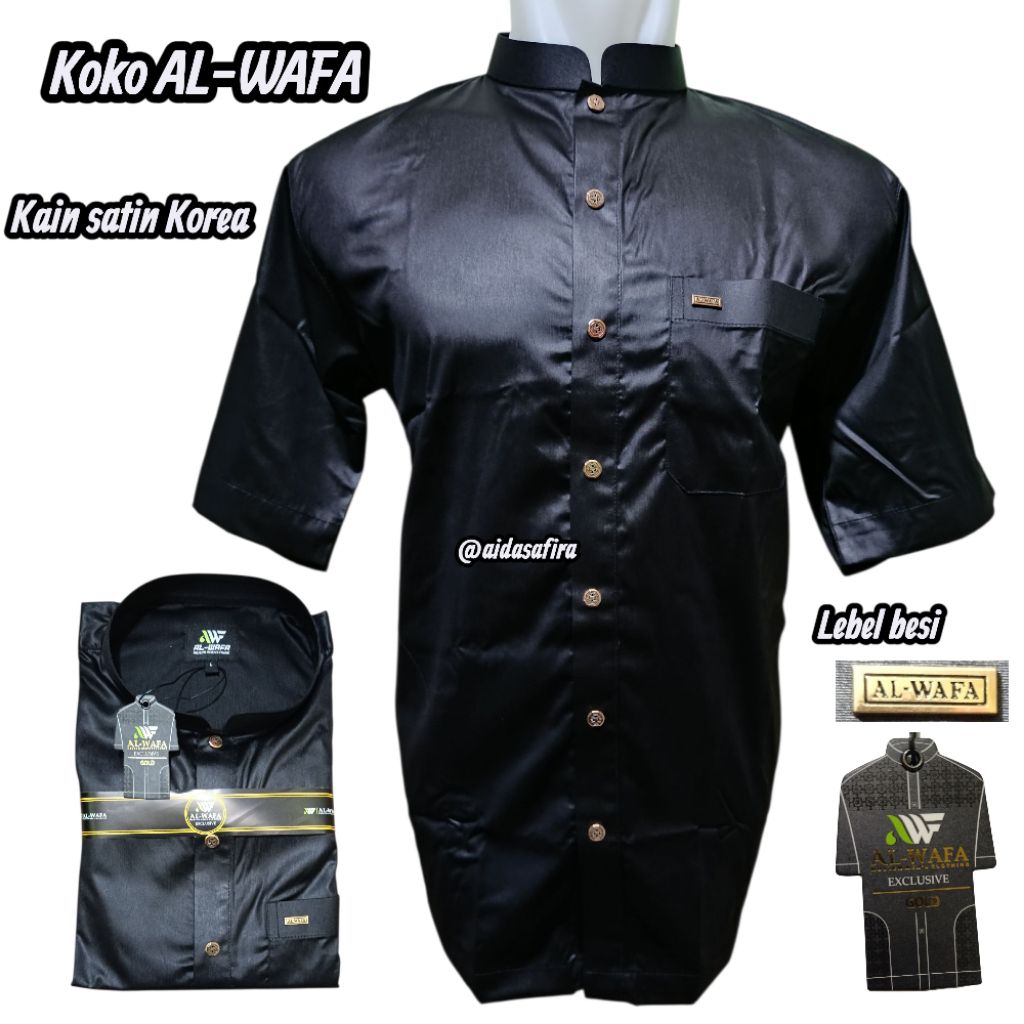 KOKO AL-WAFA TANGAN PENDEK UKURAN S M L XL/KOKO HITAM AL-WAFA LENGAN PENDEK SATIN KOREA
