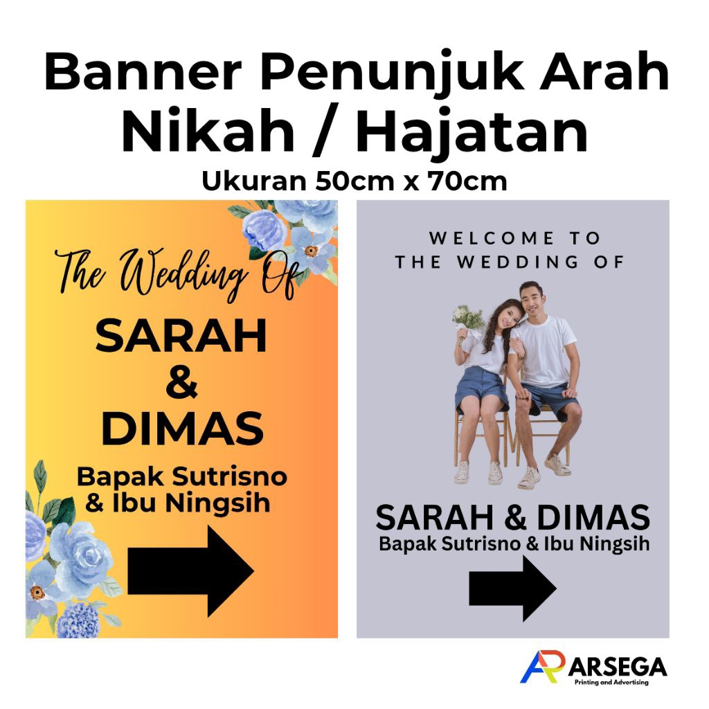 ARSEGA - Banner Penunjuk Arah Nikah / Hajatan Petunjuk Arah Welcome Wedding Engagement Lamaran Khita