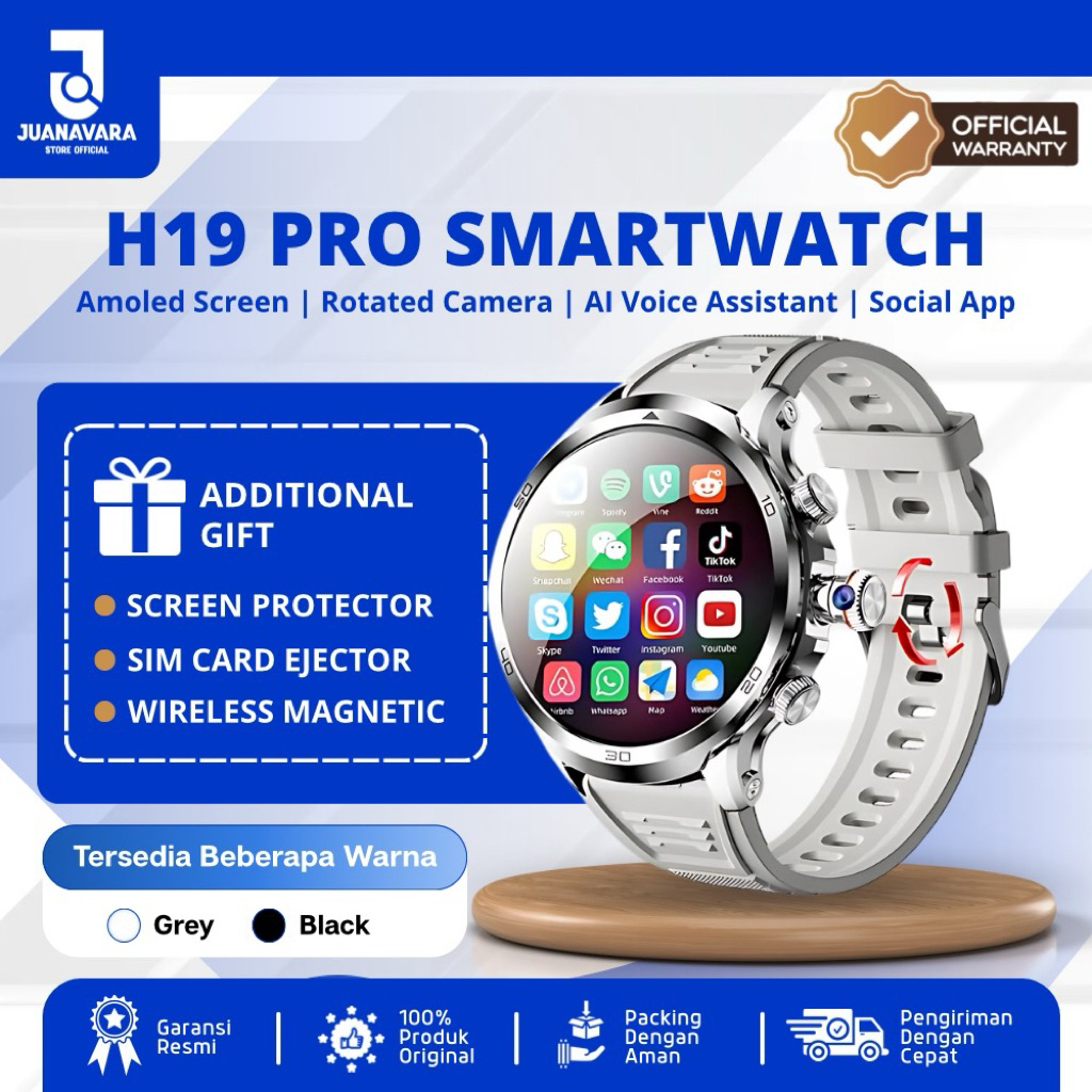 JUANAVARA STORE-H19 PRO Smartwatch - 4G/5G Smartwatch, Sim Card, Wifi GPS, Amoled Screen, Rotated Ca