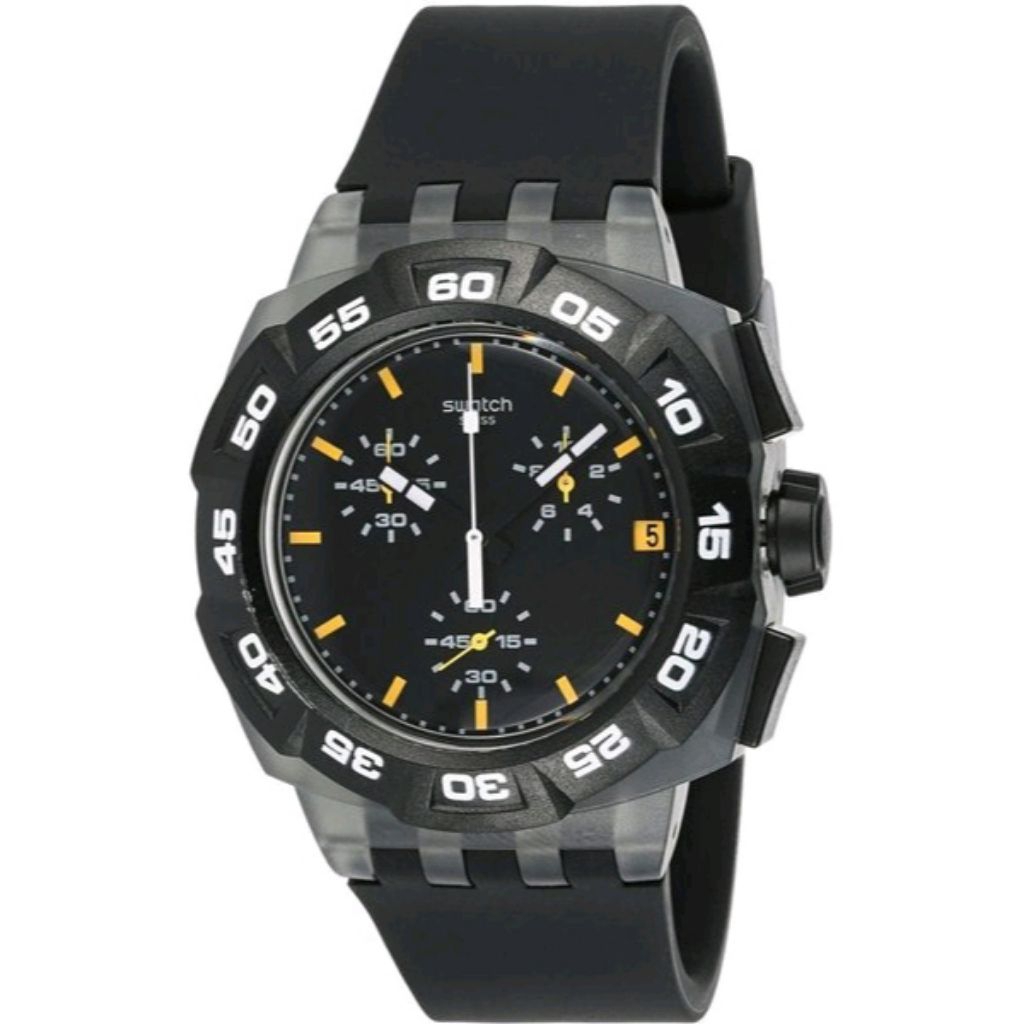 SWATCH SUIB414 BLACK HERO Jam Tangan Pria Analog Chronograph Original & Garansi