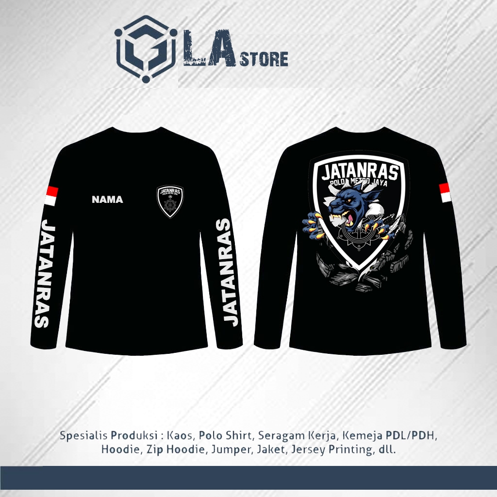 Kaos Pria Lengan Panjang Hitam Polisi Jatanras Terbaru 100% Cotton