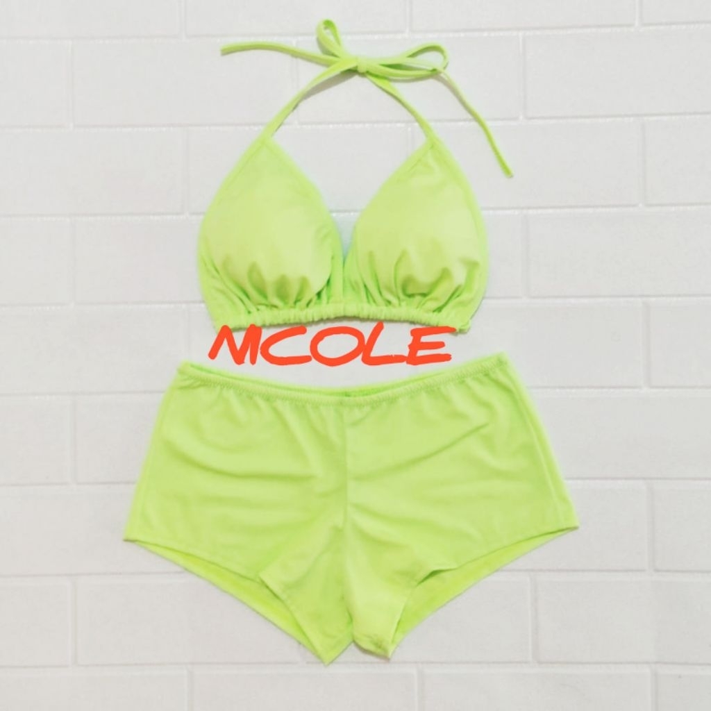 Bikini Set Pantai Hijau Terang Bikini Kawat Bikini Tali Wanita Dewasa Baju Renang Swimsuit