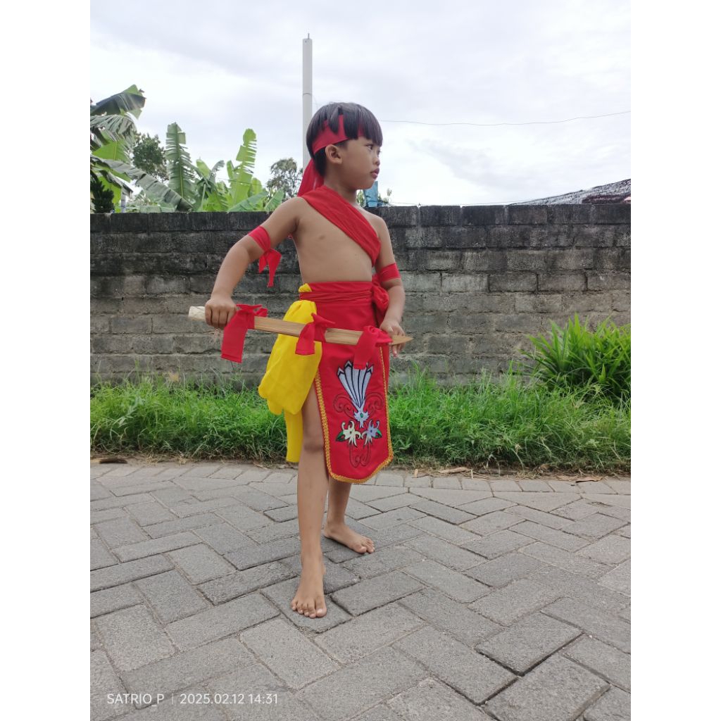 set baju karnafal tema adat dayak merah
