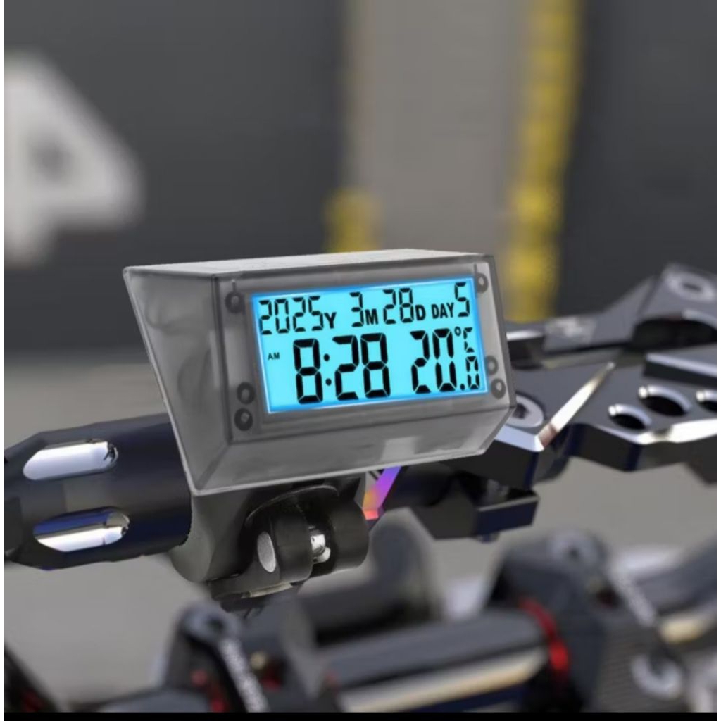 Jam Stang Motor, Jam Mobil Tenaga Surya, Dasbor,Termometer, Tampilan Digital LED, Waktu dengan Lampu