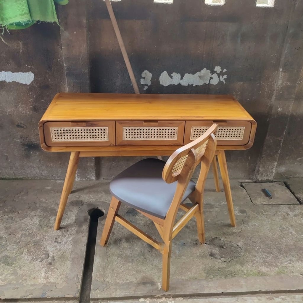 Meja belajar meja kerja minimalis modern kayu jati