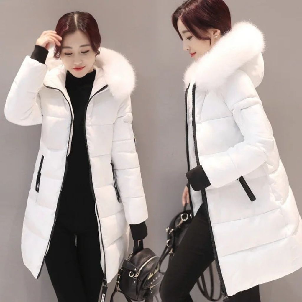 Luxury Jaket Winter Jubah Wanita Panjang/Long Coat, korea, Tebal Hodiee Bulu Musim Dingin