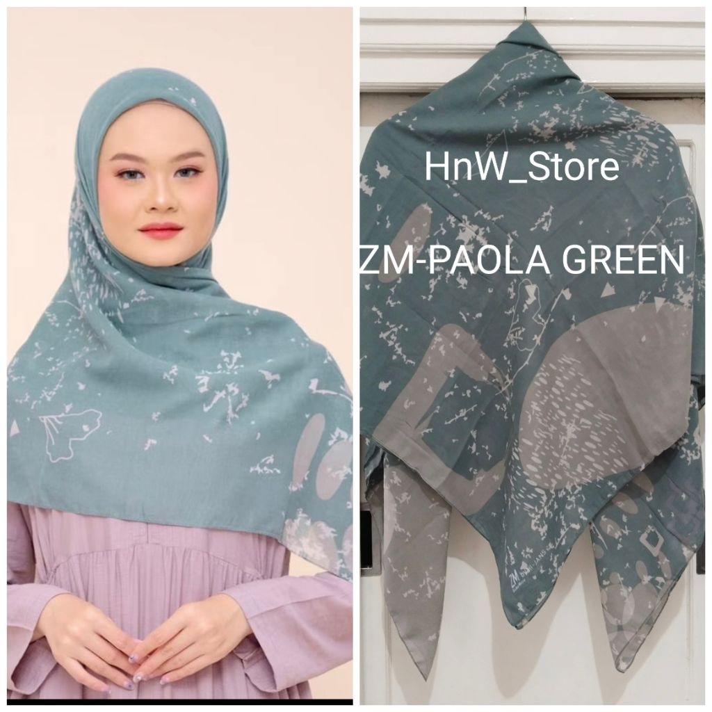 ZM Zaskia Mecca-Hijab Syari Paola Green Scarf Kerudung Segi Empat