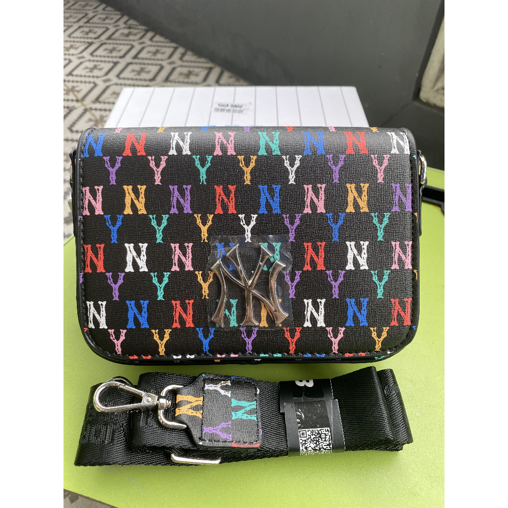 Tas Fashion Wanita MLB Monogram Rainbow Hoodie Bag NY, Black