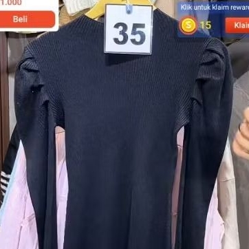 PL knit GRL lengan puffy warna hitam