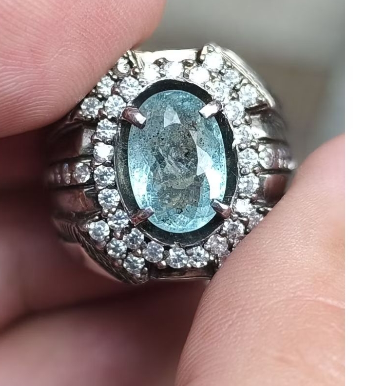 Batu Aquamarine beryl 3.01 carats ring perak memo CGL top kristal