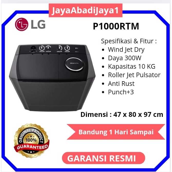 MESIN CUCI LG P1000RTM 2 TABUNG 10 KG P 1000 RTM