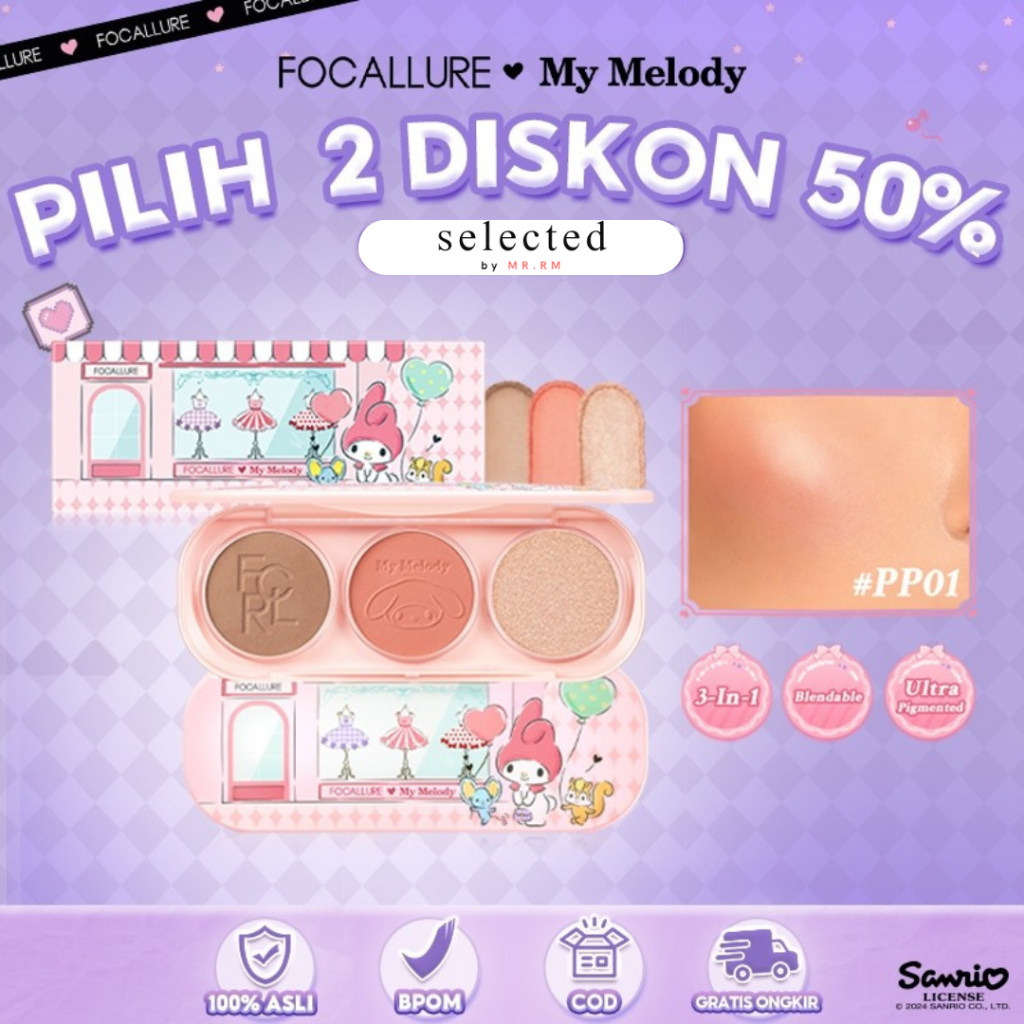 FOCALLURE X Sanrio Pro Sculpt 3-in-1 Palette Blush Contour Highlighter Contouring Blusher Multi-Use