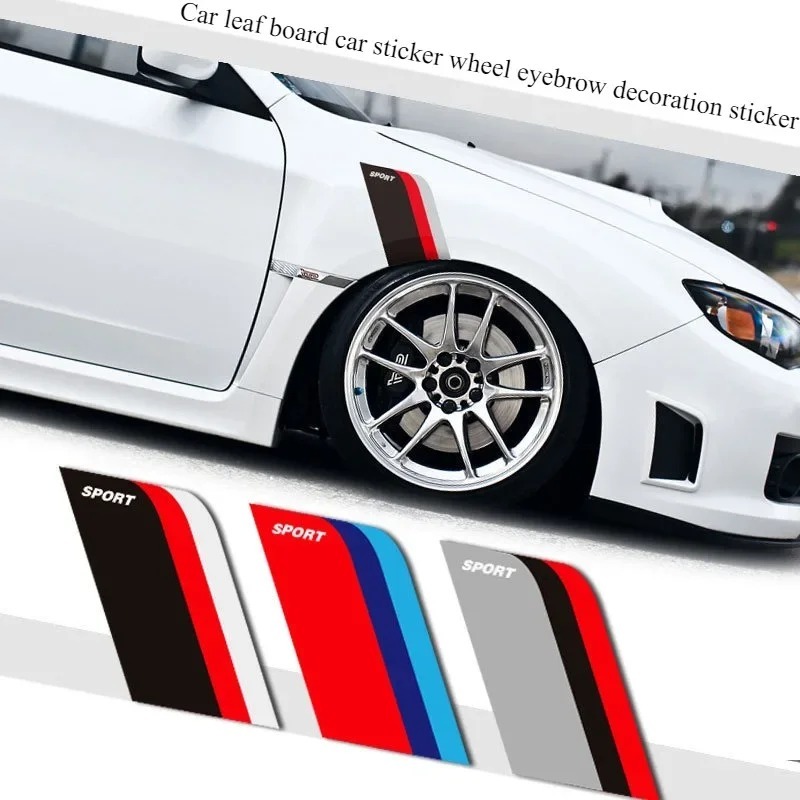 Dekorasi alis roda mobil ditempel papan daun SPORT dimodifikasi tiga warna stiker kepribadian kreati