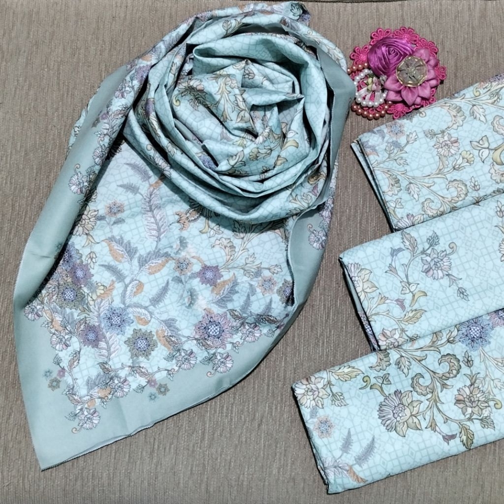 Hijab Voal Premium Exclusive motif hijau sage harga murah