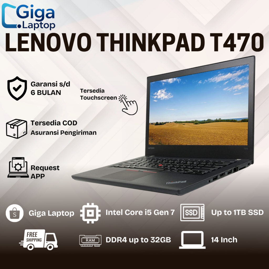 Laptop 14" Lenovo Thinkpad T470s T470 Touch Core i7/ i5 Ram 16GB SSD 1TB - Second Murah Bergaransi