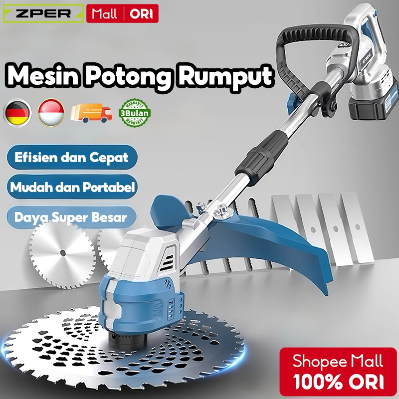 ZPER Mesin Potong Rumput Lithium Ion Alat Potong Rumput Elektrik Portable Cocok untuk Rumah Kebun