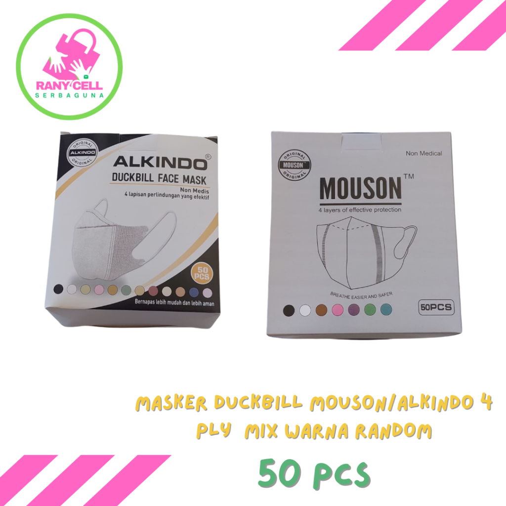 [RCS] Masker Duckbill Alkindo/Mouson 4 Ply WARNA WARNI MIX 50 Pcs