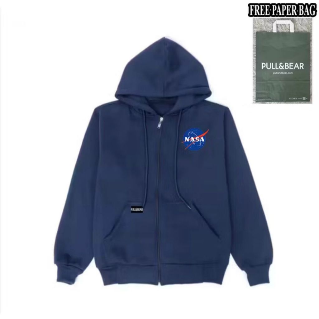 {FREE PAPER BAG} HOODIE ZIPPER NAVI PULL AND BEAR X NASA BASIC PRIA - WANITA PREMIUM QUALITY S6