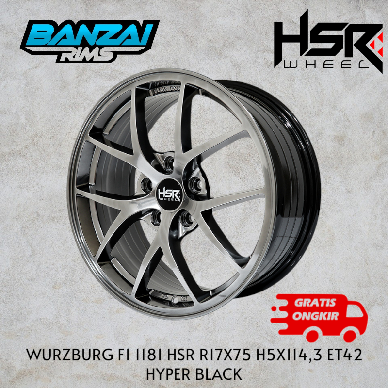 velg mobil BBS F1 r17 pcd 5x114.3 lebar 7.5 et 45 warna hyper black tipe hsr wurzburg r17 lubang 5