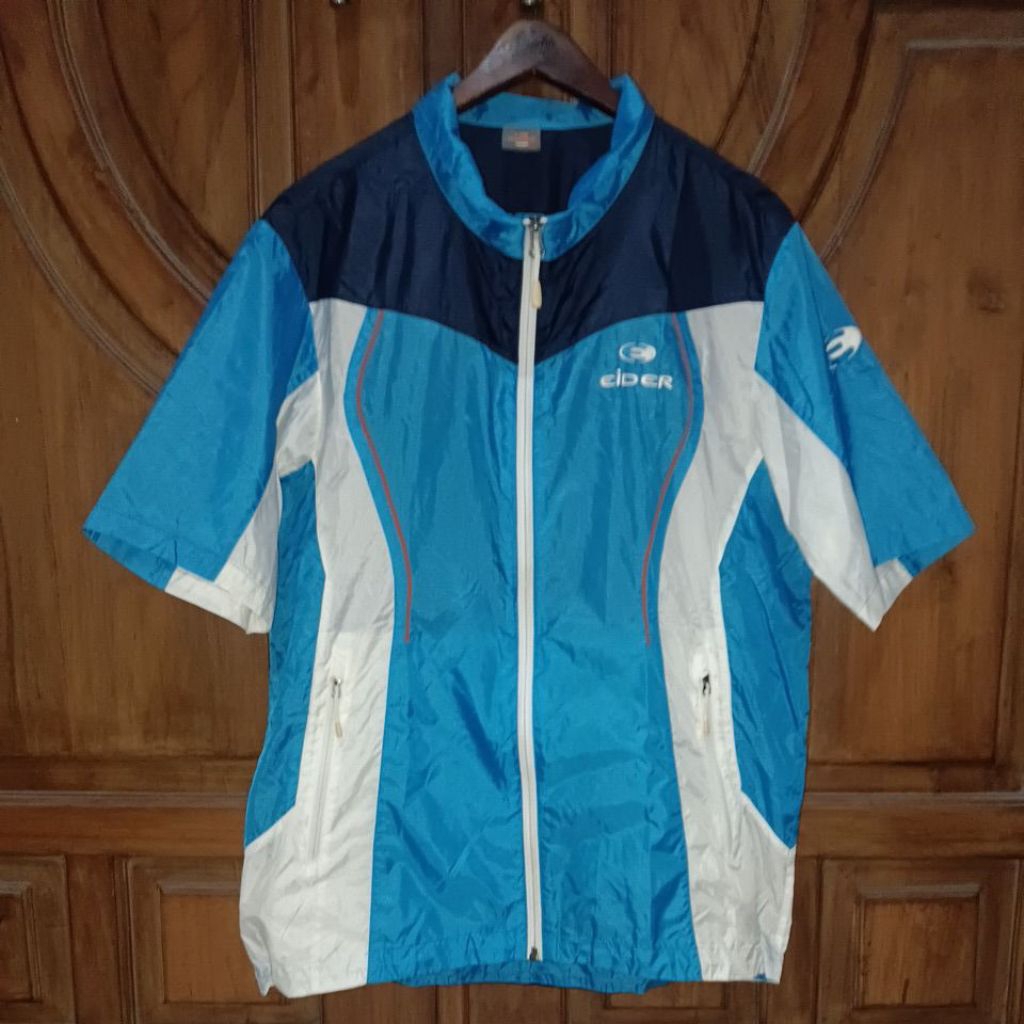 PRELOVED EIDER Jaket Parasut Lengan Pendek Pria Biru Putih Bigsize LD 106