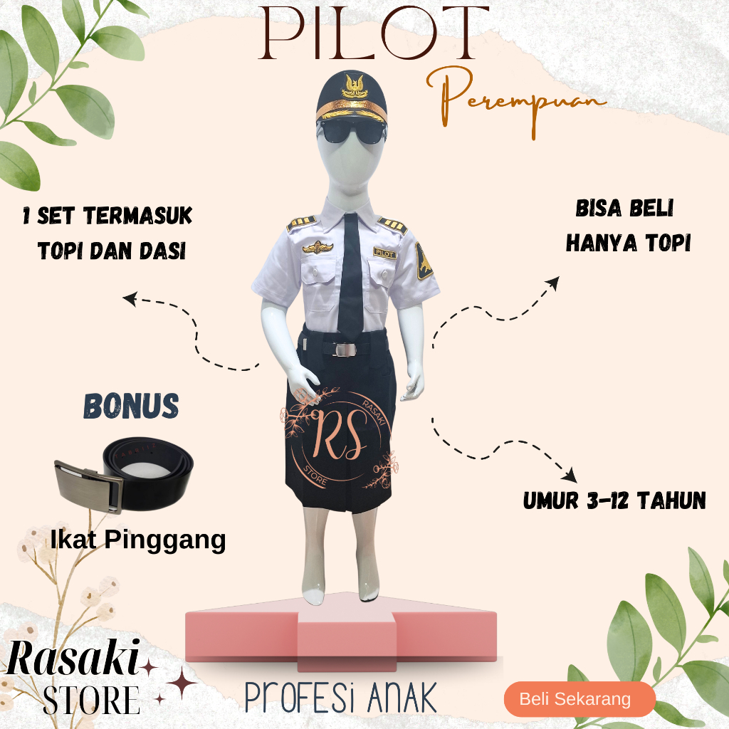 Baju Pilot Rok Pendek Anak Perempuan Seragam Profesi Anak Kostum Karnaval TK Premium baju kostum pil