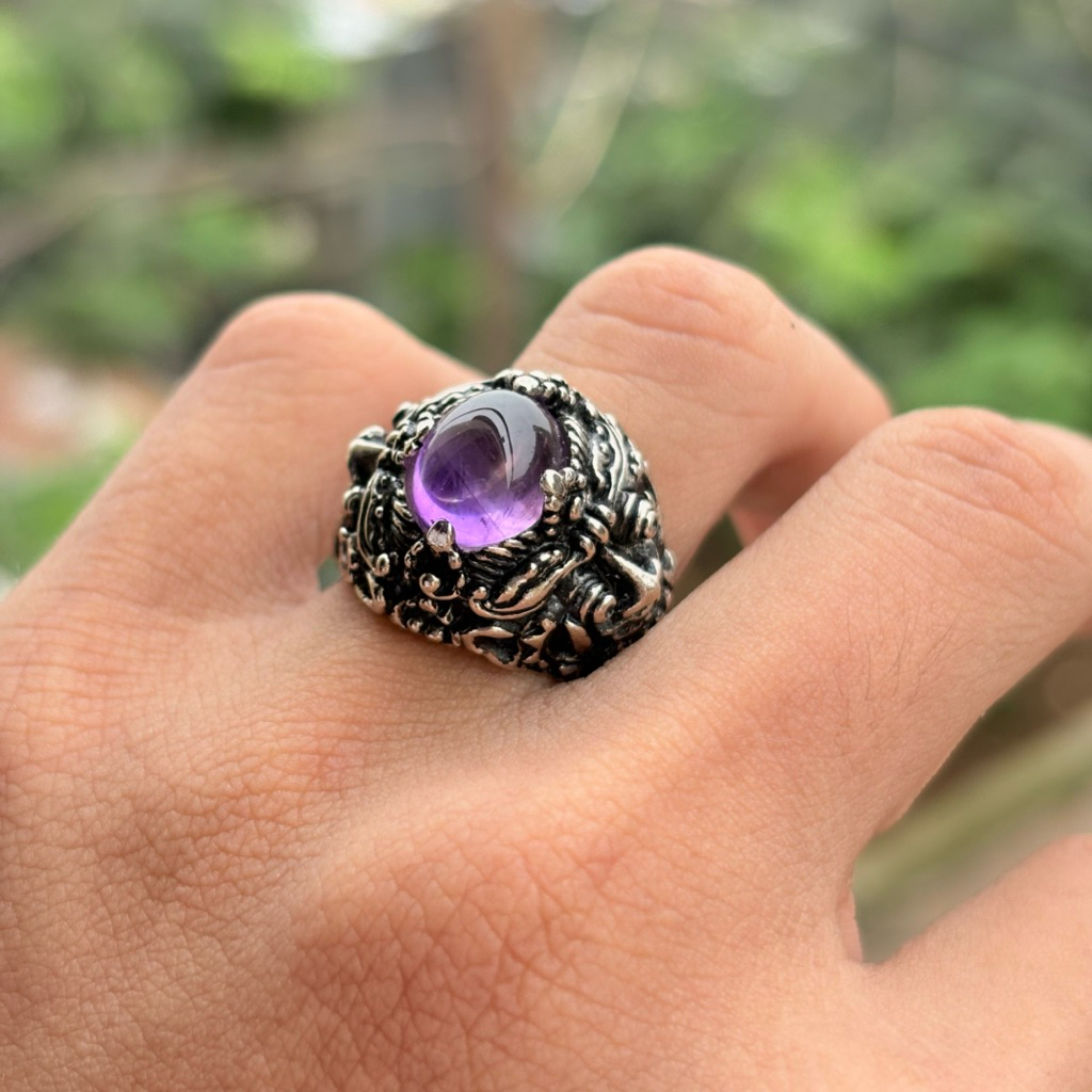 Cincin Batu kecubung minimalis berserat