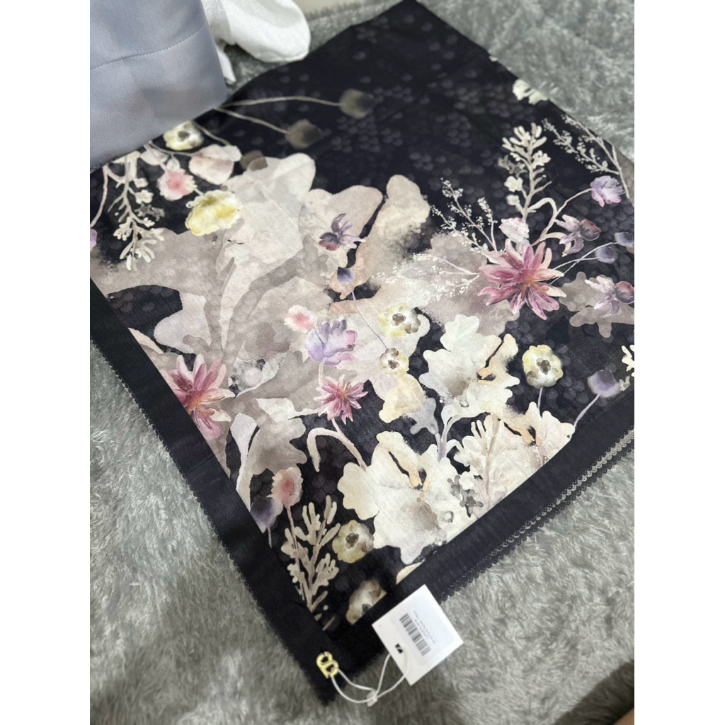 NEW Buttonscarves as is FIORE SERIES IN BLACK, DARK GREY, IVORY, AS IS SQUARE VOAL REGULAR VERY RARE