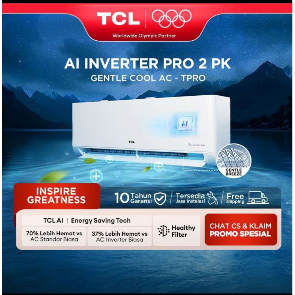 AC TCL Inverter Gentle Pro/Power saving 1/1.5/2pk type TAC 09/12/18 CSD/TPHI2/Pro R.32 WiFi