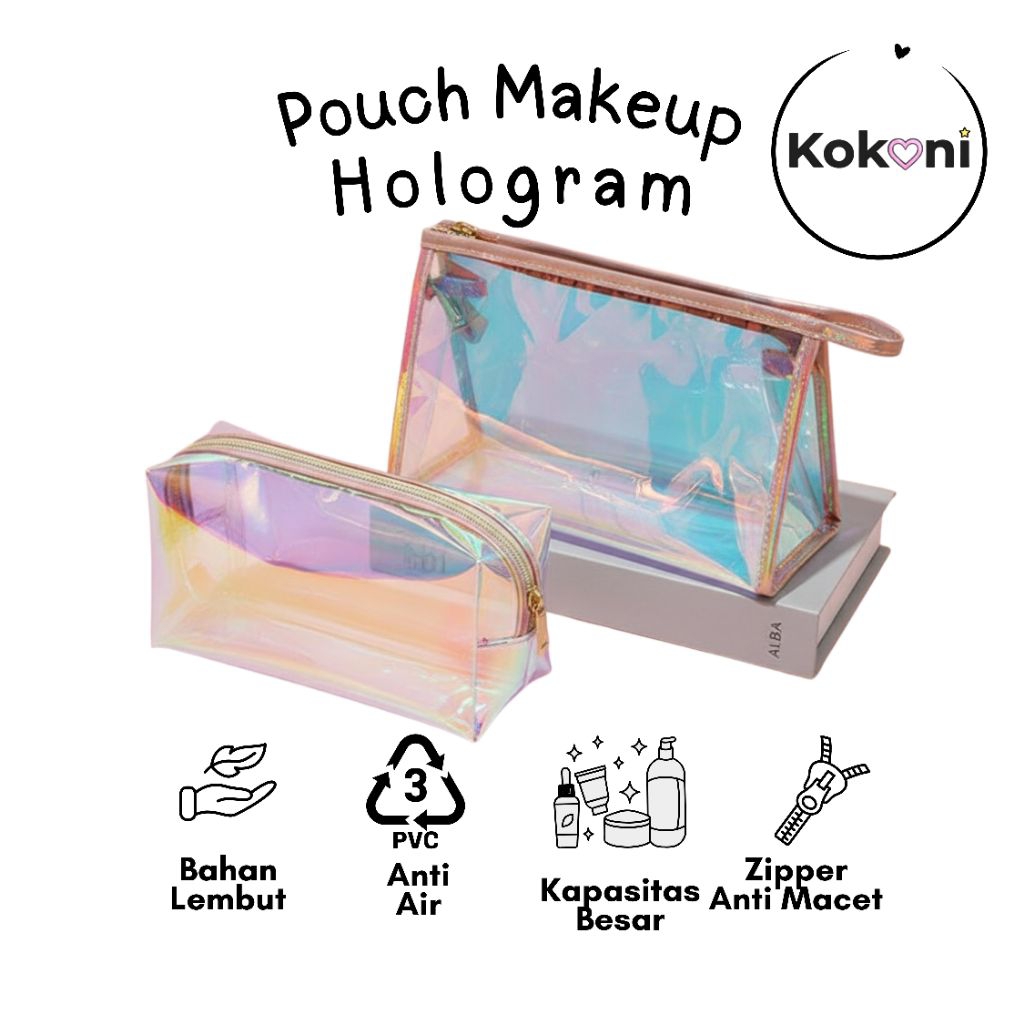 Tas Makeup travel pouch skincare hologram PVC Transparan Premium
