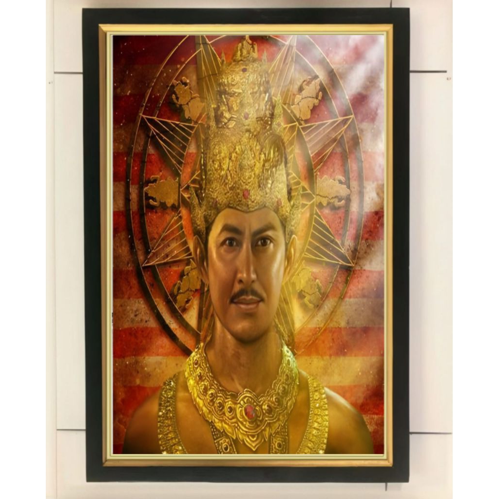 hiasan dinding lukisan cetak Raden Wijaya raja Majapahit plus bingkai ukuran 65×45
