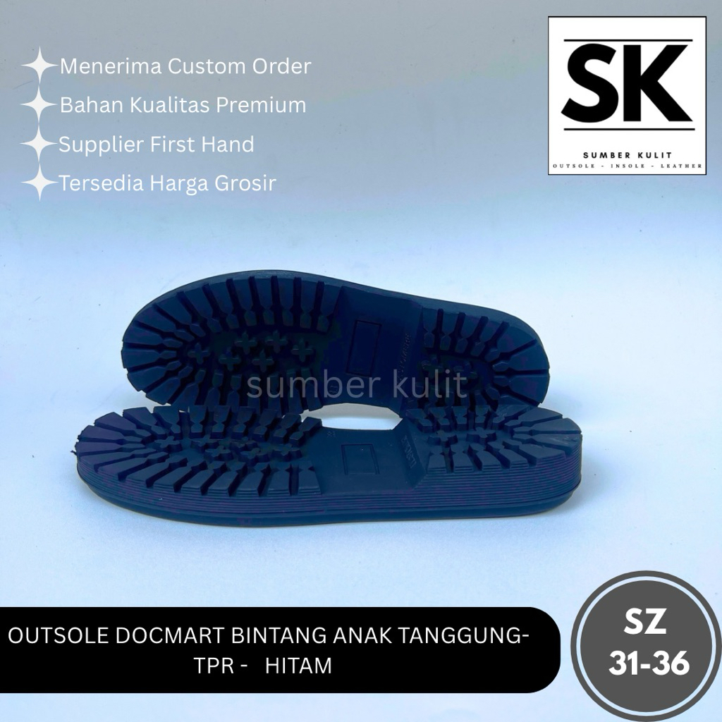 SOL SEPATU TPR KARET DOCMART BINTANG ANAK TANGGUNG / OUTSOLE KARET SEPATU BOOTS ANAK / SOL SR ANAK T