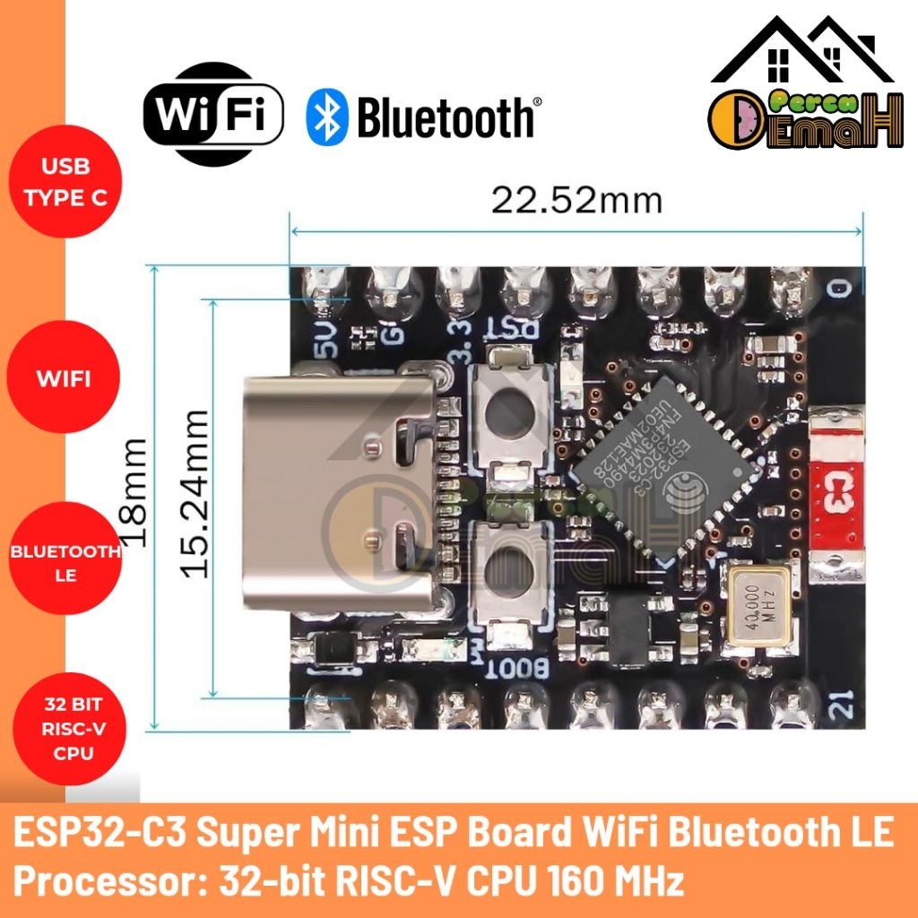 ESP32-C3 Super Mini ESP Board WiFi Bluetooth LE 32-bit RISC-V CPU 160MHz USB Type-C