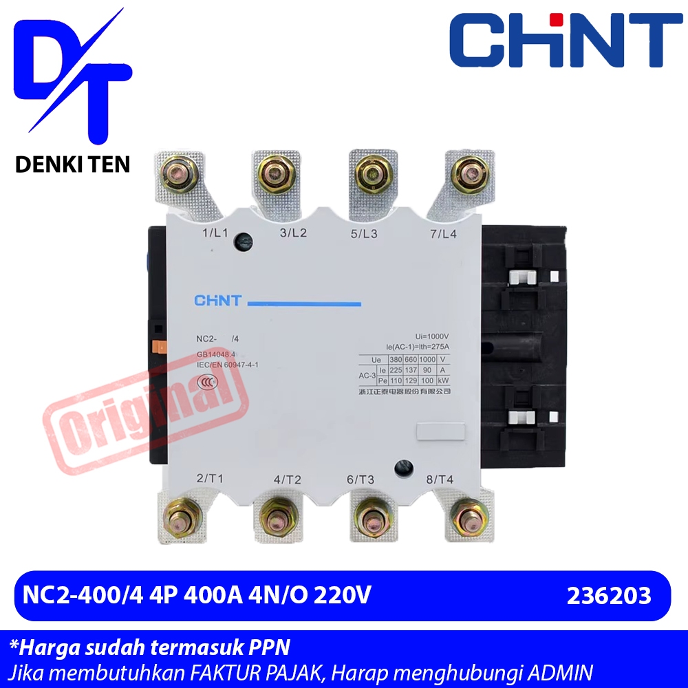 Contactor NC2-400/4 4P 400A 4NO 220V 236203 CHINT ORIGINAL