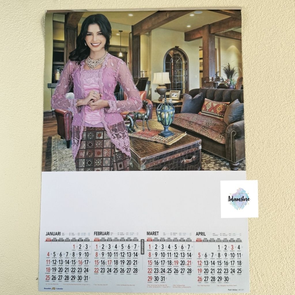 Kalender tahun 2026 Artis Kebaya AO 231/Caturwulan 3 lembar 4 bulanan ukuran 38 cm x 54 cm(terima ca