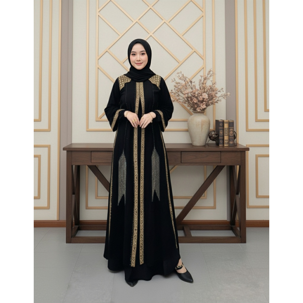 Abaya Hitam Bordir Emas Elegan – Gamis Muslimah Premium Fashion Wanita