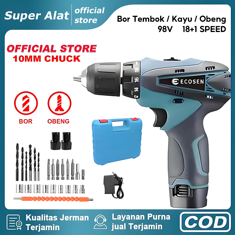 Super Alat Mesin Bor Tangan 98V Cordless Drill Battery Bor Baterai Bor Listrik Bor Tanpa kabel